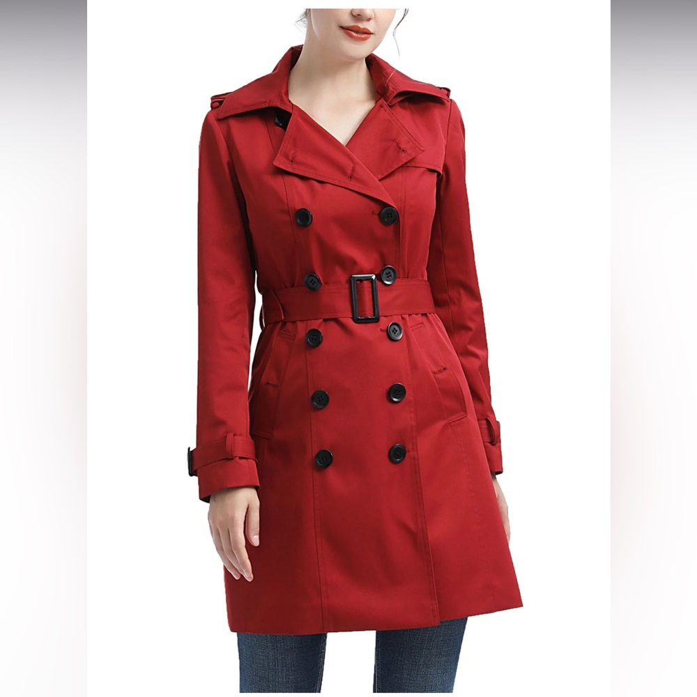 Kimi + kai Red waterproof hooded Trench Coat